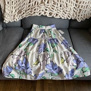 Floral A-Line Midi Skirt XS NWT